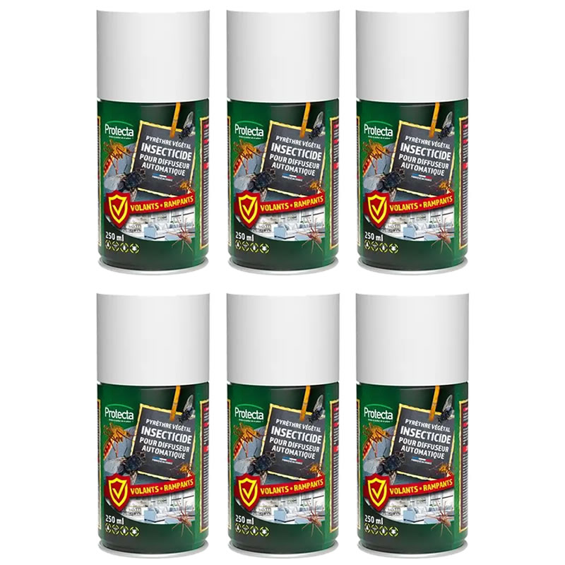 Lot de 6 Aérosols insecticide pour diffuseur au pyrèthre naturel - Recharge de 250ml