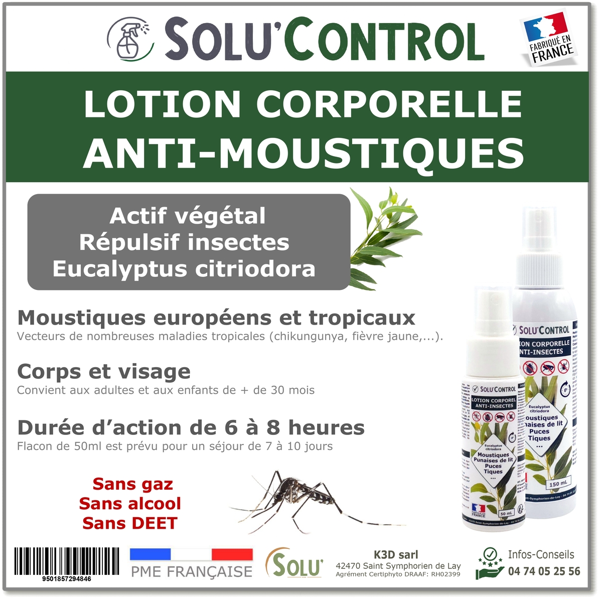 Lotion Corporelle Répulsif Moustiques, Solu